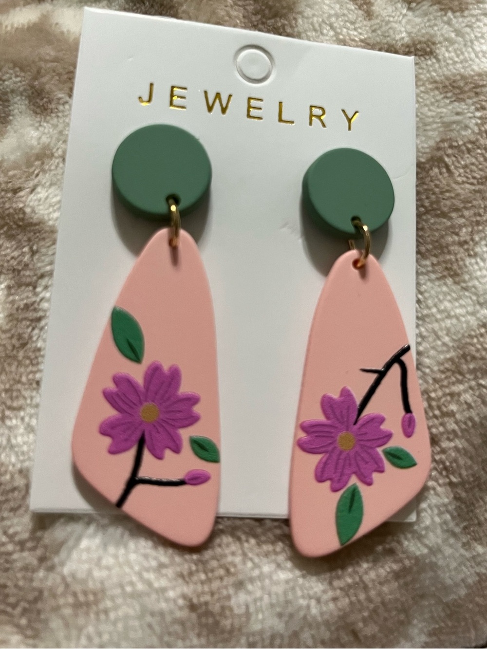 Floral Pink & Green Dangle Earrings - Brand